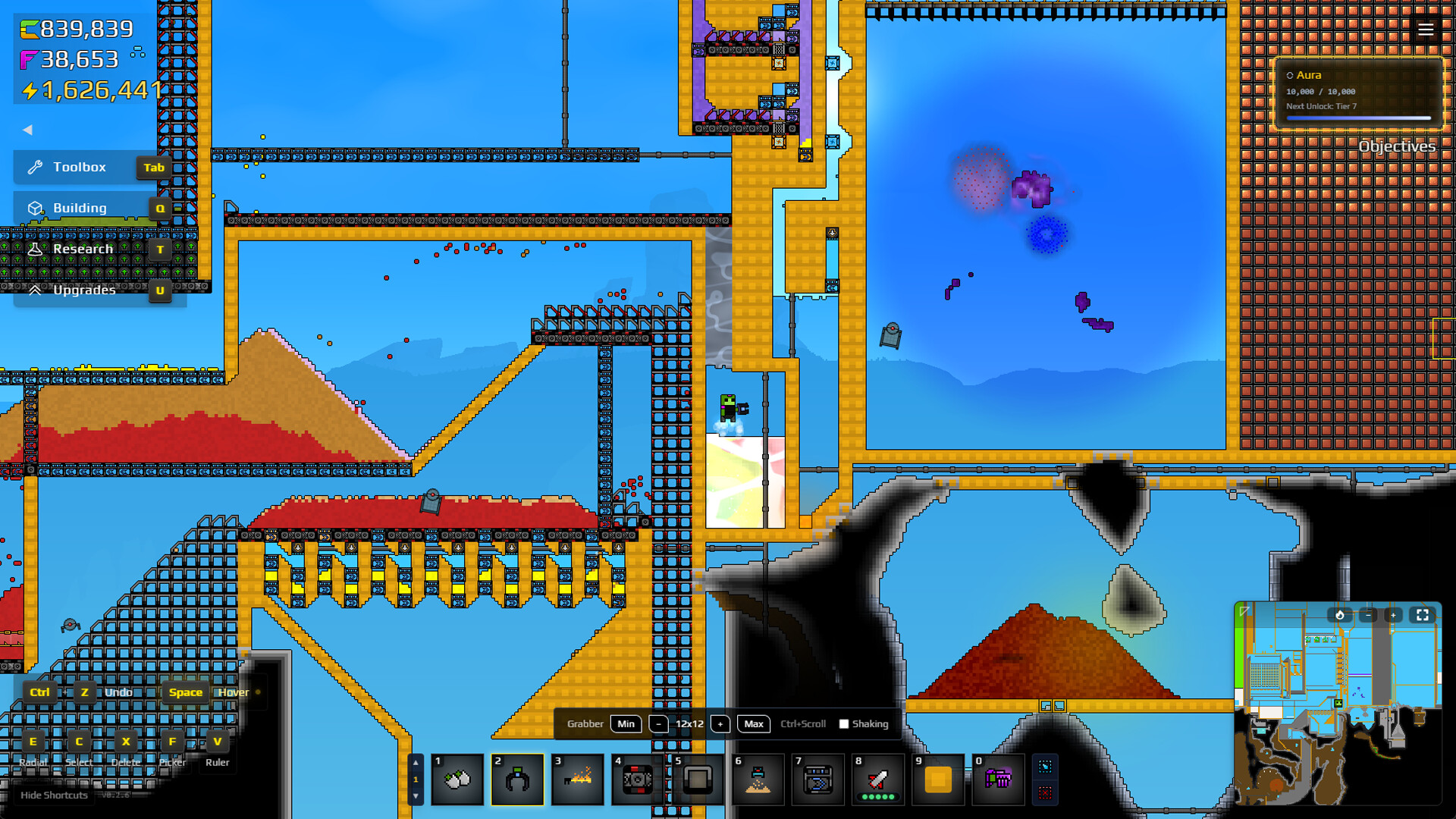 Official store screenshot: dense conveyor network over lava reservoir